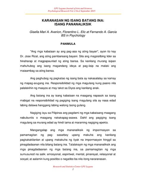 pananaliksik research paper example|KARANASAN NG ISANG BATANG INA: ISANG PANANALIKSIK .